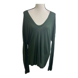 Vince women round neckline plunge viscose wool lightweight sweater green large